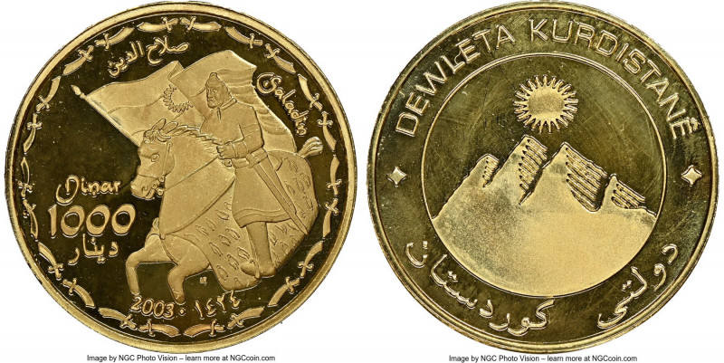 Government in Exile gold Proof Fantasy 1000 Dinars AH 1424 (2003) PR68 Ultra Cam...