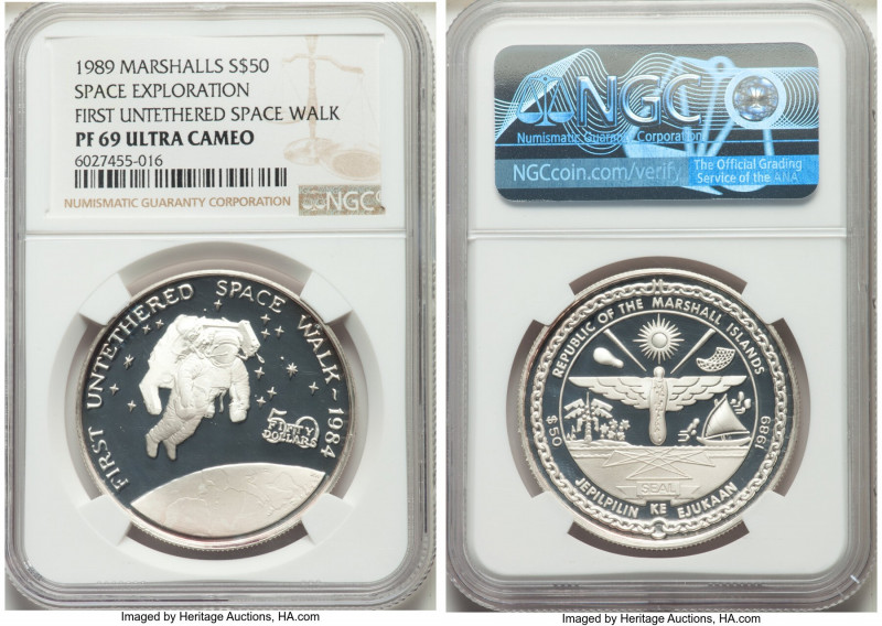 Republic 5-Piece Lot of Certified silver Proof "Space Exploration" 50 Dollars 19...