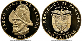 Republic gold Proof "Vasco Nunez de Balboa - 500th Anniversary" 100 Balboas 1976-FM PR69 Ultra Cameo NGC, Franklin mint, KM41. AGW 0.2361 oz. 

HID098...