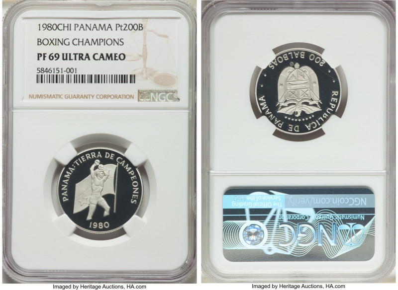 Republic platinum Proof "Boxing Champions" 200 Balboas 1980-CHI PR69 Ultra Cameo...