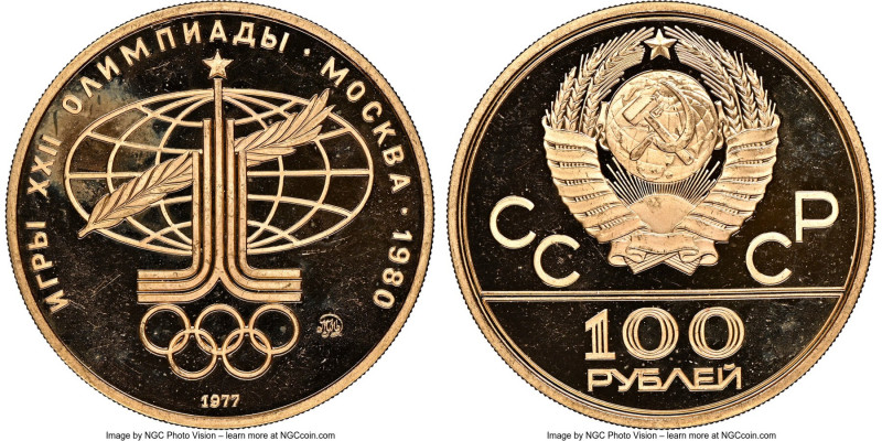 USSR gold Proof "Moscow Olympics - Emblem" 100 Roubles 1977-(m) PR67 Ultra Cameo...