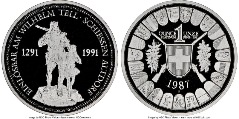 Confederation platinum Proof "Uri-Altdorf - William Tell & Son" 100 Francs 1987-...