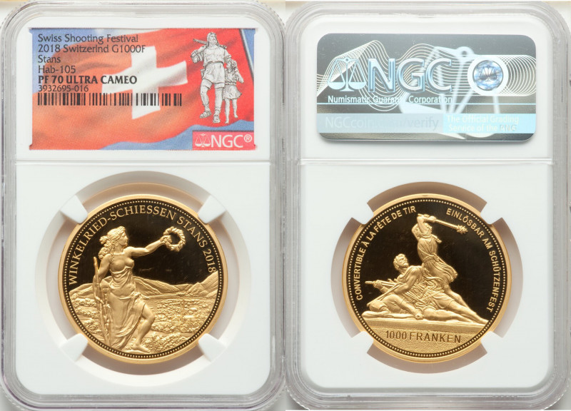 Confederation gold Proof "Stans-Winkelried Shooting Festival" 1000 Francs 2018 P...