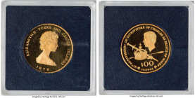British Colony. Elizabeth II gold Proof "Investiture Anniversary" 100 Crowns 1979, KM46. 33mm. Struck for the 10th anniversary of Prince Charles' inve...