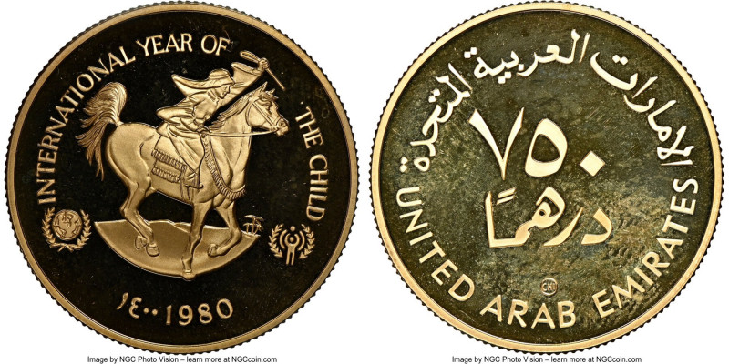 United Emirates gold Proof "Year of the Child" 750 Dirhams AH 1400 (1980) PR68 U...