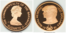4-Piece Lot of Uncertified Elizabeth II gold Proof "Royal Wedding" Commemoratives 1981, 1) Bahamas: 100 Dollars, KM87. 22mm. 2) Cayman Islands: 100 Do...