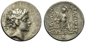 Kings of Cappadocia, Ariarathes VIII Eusebes Epiphanes (c. 100-95 BC). AR Drachm (18.5mm, 4.16g, 11h). Mint C (Komana), year 2 (99/8 BC). Diademed hea...