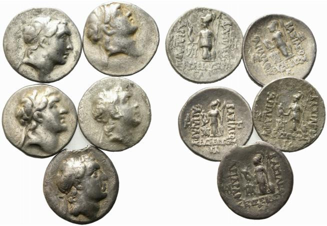 Kings of Cappadocia, Ariarathes V Eusebes Philopator (c. 163-130 BC). Lot of 5 A...