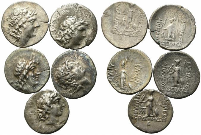 Kings of Cappadocia, Ariarathes IX (c. 100-85 BC). Lot of 5 AR Drachms. Lot sold...