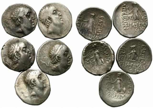 Kings of Cappadocia, Ariobarzanes I (96-63 BC). Lot of 5 AR Drachms. Lot sold as...