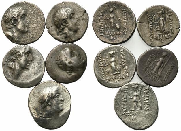 Kings of Cappadocia, Ariobarzanes I (96-63 BC). Lot of 5 AR Drachms. Lot sold as...