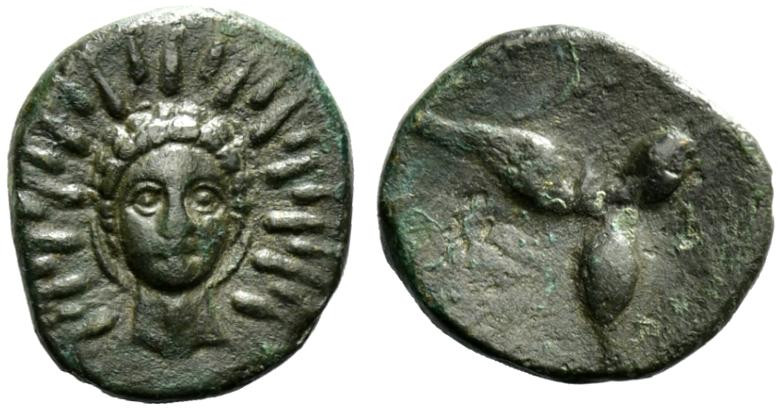 Southern Lucania, Metapontion, c. 300-250 BC. Æ (14mm, 1.73g). Facing head of He...