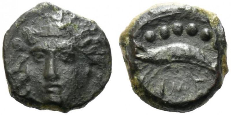 Sicily, Himera, c. 412-409 BC. Æ Hemilitron or Hexonkion (12mm, 1.70g). Head of ...