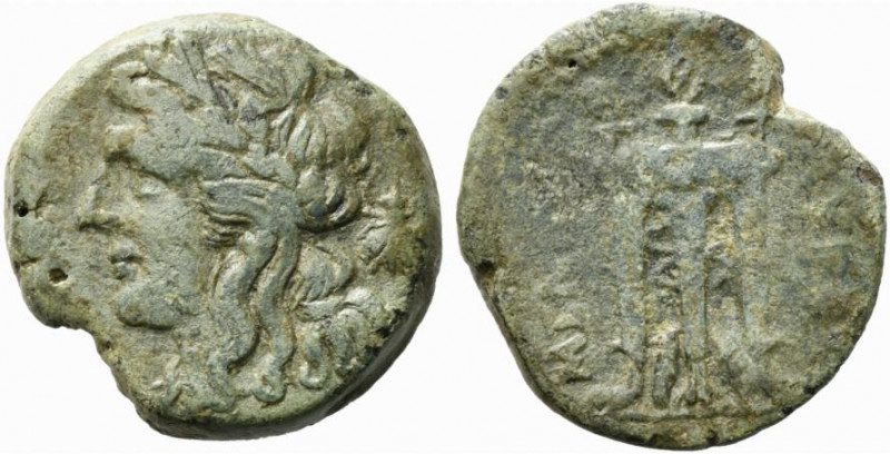 Sicily, Tauromenion, c. 207-200/190 BC. Æ (24mm, 11.31g). Laureate head of Apoll...