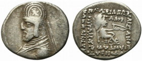 Kings of Parthia, Mithradates III (87-80 BC). AR Drachm (21mm, 3.95g). Ekbatana. Bust l., wearing tiara decorated with six-rayed star. R/ Archer (Arsa...
