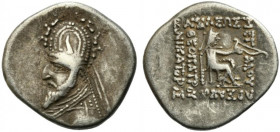 Kings of Parthia, Phraates III (c. 70/69-58/7 BC). AR Drachm (19mm, 4.05g). Rhagai. Bust l., wearing tiara. R/ Archer (Arsakes I) seated r. on throne,...