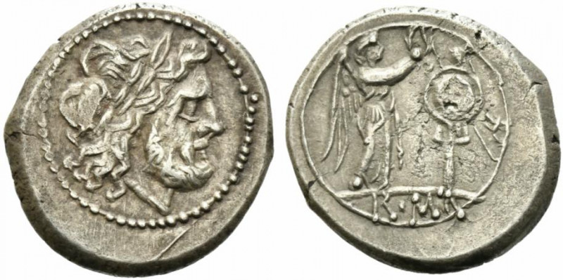 Anonymous, Rome, after 211 BC. AR Victoriatus (18mm, 2.95g). Laureate head of Ju...