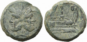 Anonymous, Rome, after 211 BC. Æ As (33mm, 42.46g). Laureate head of Janus. R/ Prow of galley r. Crawford 56/2; RBW 200-2. Near VF