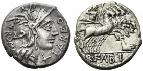 Q. Fabius Labeo, Rome, 124 BC. AR Denarius (18mm, 3.86g). Helmeted head of Roma r. R/ Jupiter driving galloping quadriga r., hurling thunderbolt, hold...