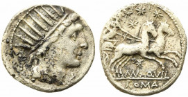 Man. Aquillius, Rome, 109-108 BC. AR Denarius (19.5mm, 3.77g). Radiate head of Sol r. R/ Luna driving galloping biga r., holding reins in both hands; ...