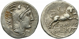 L. Thorius Balbus, Rome, c. 105 BC. AR Denarius (18mm, 3.89g). Head of Juno Lanuvium r., wearing goat skin. R/ Bull charging r.; O above. Crawford 316...