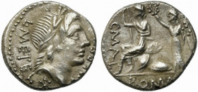 C. Malleolus, A. Albinus Sp.f., and L. Caecilius Metellus, Rome, 96 BC. AR Denarius (17mm, 4.00g). Laureate head of Apollo r.; star below. R/ Roma sea...