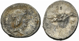 L. Calpurnius Piso Frugi, Rome, 90 BC. AR Denarius (20mm, 4.15g). Laureate head of Apollo r. R/ Horseman galloping r., holding palm branch and reins. ...