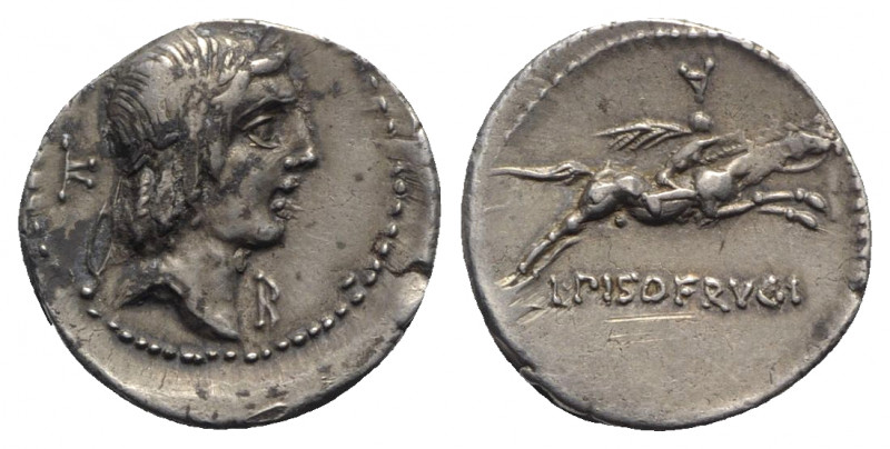 L. Calpurnius Piso Frugi, Rome, 90 BC. AR Denarius (18mm, 3.90g, 12h). Laureate ...