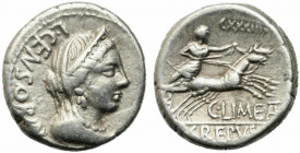 Pub. Crepusius, C. Mamilius Limetanus, and L. Censorinus, Rome, 82 BC. AR Denarius (14mm, 3.78g). Veiled, diademed and draped bust of Venus r. R/ Venu...