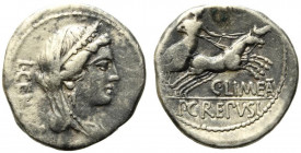 Pub. Crepusius, C. Mamilius Limetanus, and L. Censorinus, Rome, 82 BC. AR Denarius (17.5mm, 3.48g). Veiled, diademed and draped bust of Venus r. R/ Ve...