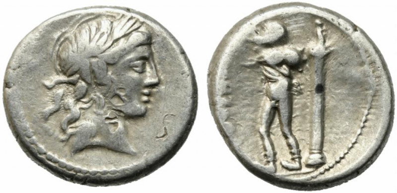 L. Censorinus, Rome, 82 BC. AR Denarius (16mm, 4.00g). Laureate head of Apollo r...