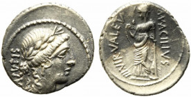 Roman Imperatorial, Man. Acilius Glabrio, Rome, 49 BC. AR Denarius (19mm, 3.76g). Laureate head of Salus r. R/ Salus standing l. against column, holdi...