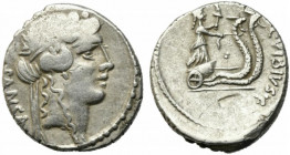 Roman Imperatorial, C. Vibius C.f. C.n. Pansa Caetronianus, Rome, 48 BC. AR Denarius (17.5mm, 3.88g). Head of young Bacchus (Liber) r., wearing ivy wr...