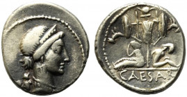 Julius Caesar, military mint in Spain, late 46-early 45 BC. AR Denarius (18mm, 3.98g). Diademed head of Venus r., with Cupid over her shoulder. R/ Tro...