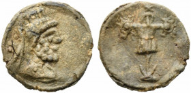 Roman PB Tessera, c. 1st century BC - 1st century AD (18mm, 2.92g). Turreted(?) and bearded bust r. R/ Trophy. Good VF