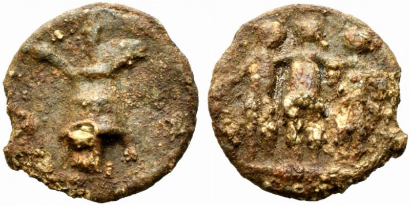 Roman PB Tessera, c. 1st century BC - 1st century AD (17mm, 3.57g). The Three Gr...