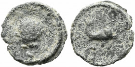 Roman PB Tessera, c. 1st century BC - 1st century AD (20mm, 3.32g). Crab(?). R/ Dolphin swimming r. Near VF