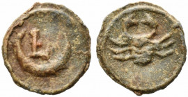 Roman PB Tessera, c. 1st century BC - 1st century AD (14mm, 1.78g). Crab. R/ L within crescent. Good VF