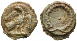 Roman PB Tessera, c. 1st century BC - 1st century AD (14mm, 1.52g). Eagle standing r., head l. R/ Wreath. VF - Good VF