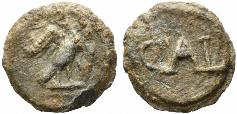 Roman PB Tessera, c. 1st century BC - 1st century AD (16mm, 3.52g). Eagle standi...