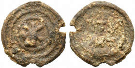 Roman PB Tessera, c. 1st century BC - 1st century AD (18mm, 2.40g). Star. R/ […]TV/M[…]. Good Fine