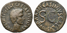 Augustus (27 BC-AD 14). Æ As (28mm, 11.26g). C. Asinius Gallus, triumvir monetalis, 16 BC. Bare head r. R/ Large S C. RIC I 373. Near VF