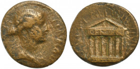 Julia Augusta (Livia, 14-29). Corinth. Æ (21mm, 6.73g, 11h). L. Arrius Peregrinus and L. Furius Labeo, duovirs. Draped bust r. R/ Hexastyle temple. RP...