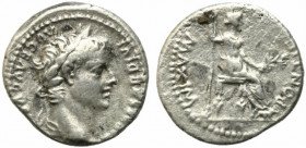 Tiberius (14-37). AR Denarius (17mm, 3.55g). “Tribute Penny” type, Lugdunum, 36-7. Laureate head r. R/ Livia (as Pax) seated r., holding sceptre and o...