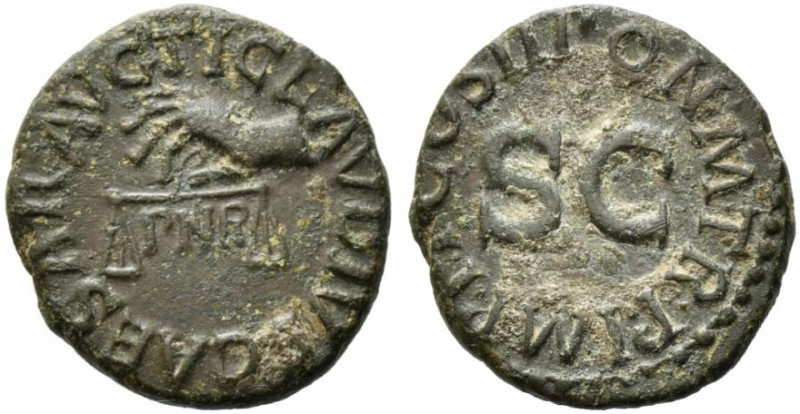 Claudius (41-54). Æ Quadrans (17mm, 2.77g). Rome, AD 42. Hand l., holding scales...