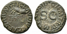 Claudius (41-54). Æ Quadrans (17mm, 2.77g). Rome, AD 42. Hand l., holding scales; PNR below. R/ Legend around large S • C. RIC I 91. VF