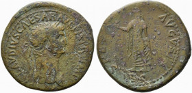 Claudius (41-54). Æ Sestertius (37mm, 26.05g). Rome, 41-2. Laureate head r. R/ Spes advancing l., holding flower and raising hem of skirt. RIC I 99. B...