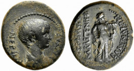 Nero (54-68). Lydia, Blaundus. Æ (21mm, 5.58g). Tiberius Claudius Calligenes, magistrate, c. AD 55. Bareheaded and draped bust r. R/ Apollo standing r...