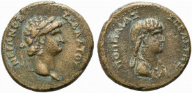 Nero with Poppaea (54-68). Koinon of Galatia. Æ (28mm, 14.25g). Laureate head of Nero r. R/ Draped bust of Poppaea r. RPC I 3562; SNG BnF 2400; SNG vo...