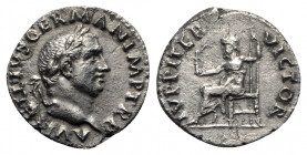 Vitellius (AD 69). AR Denarius (18.5mm, 3.16g, 6h). Rome, c. late April-December 69. Laureate head r. R/ Jupiter seated l., holding Victory and sceptr...